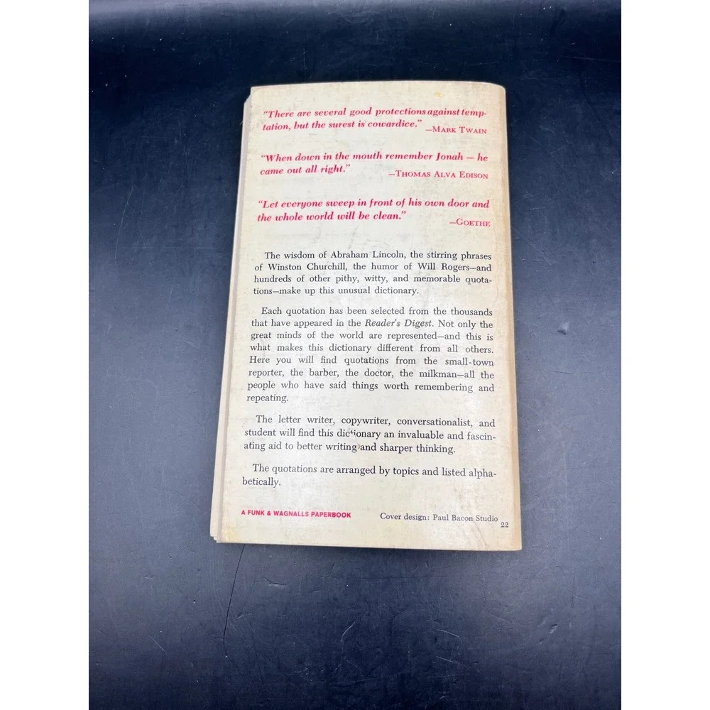 Vtg The Readers Digest Dictionary of Quotations Paperbac Quotes‎ Funk Wagnalls